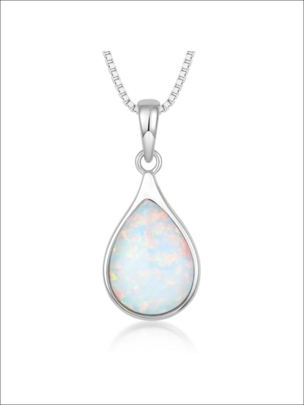 925 Sterling Silver Teardrop Opal Necklace Pendant Hypoallergenic Gift